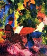 August Macke Paar am Gartentisch oil